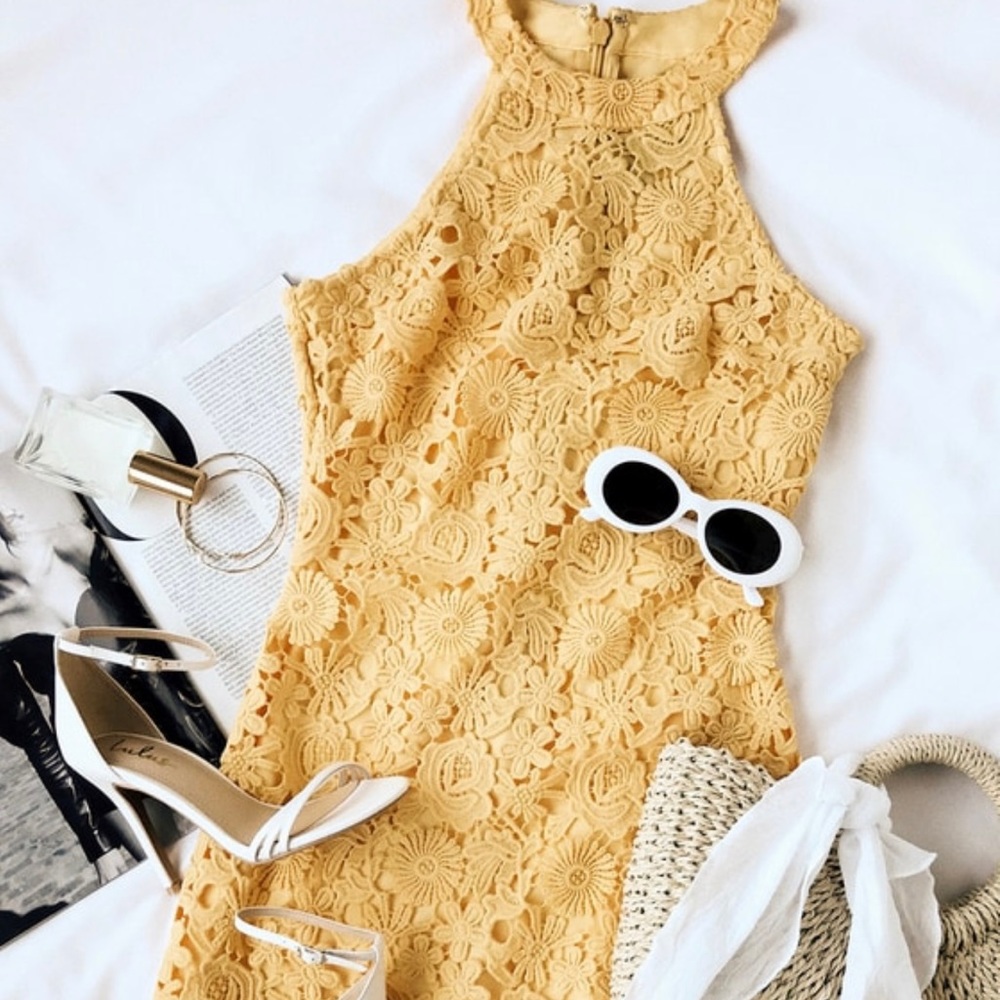 Love Poem Yellow Lace Mini Dress